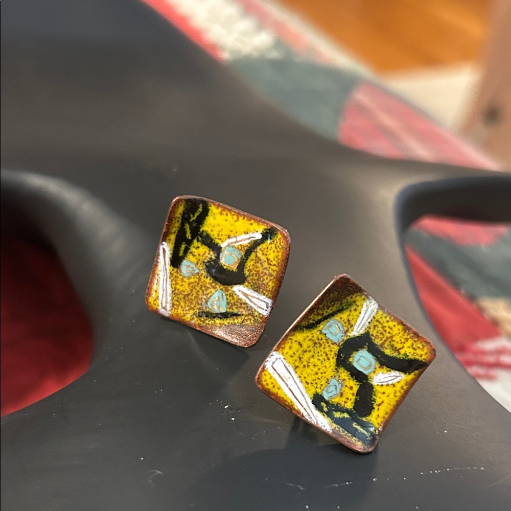 Artistic Yellow Square Earrings